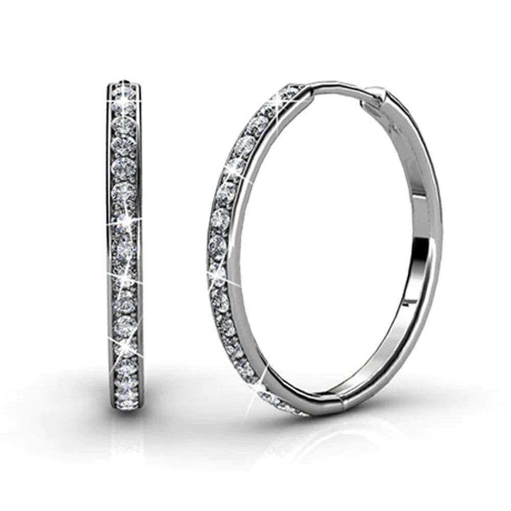 Cate & Chloe Bianca‎ 18k White Gold Plated Silver Hoop Earrings New in Box